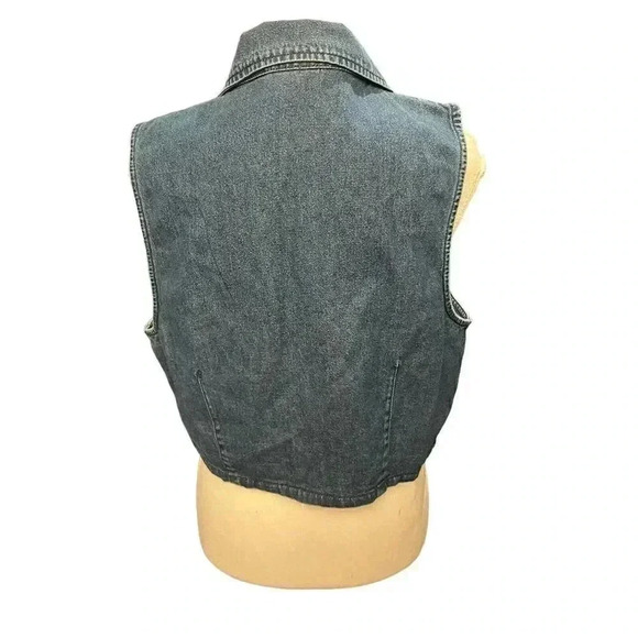 Bobbie Brooks Vintage Denim Vest Y2K Embroidered Floral Button Down Cotton Large - Picture 5 of 9